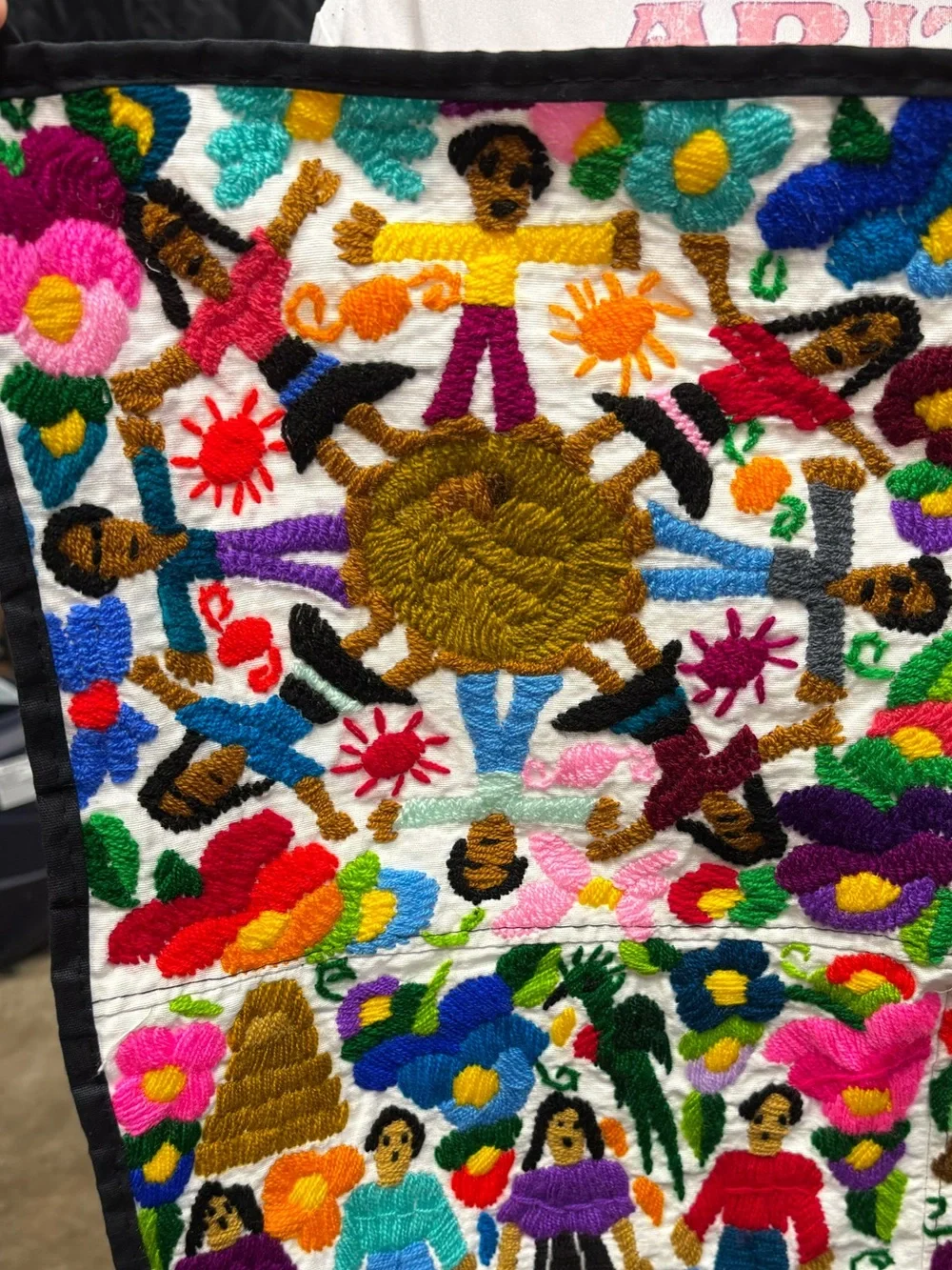 Multicolor Embroidered Folk Art Tapestry Wall Hanging